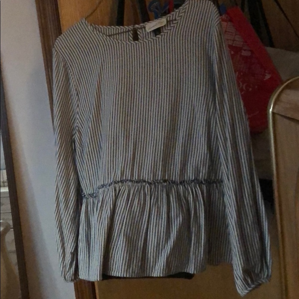 Blue and white stripped peplum blouse Size XL